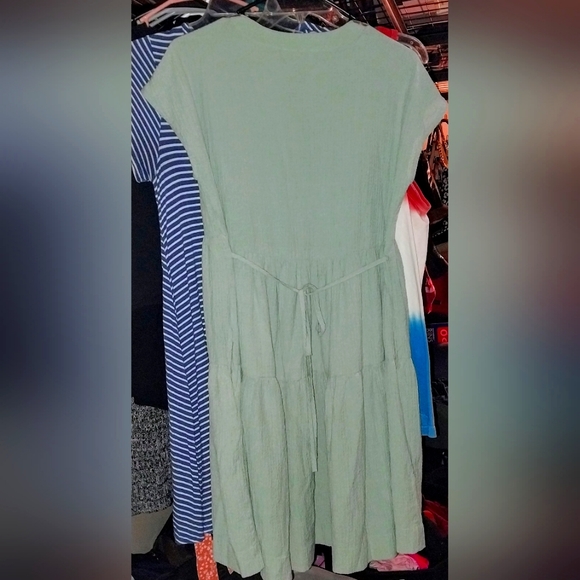 Calvin Klein Olive Green Tiered Boho Midi Dress - Picture 2 of 2